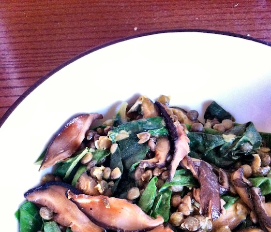 spiced lentils with mushrooms + chard