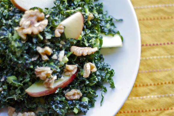 kale salad with apples + walnuts