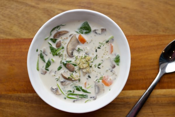 warm up — with a bowl of creamy mushroom + quinoa soup