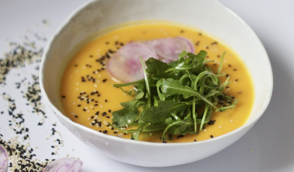 add a little salad to your soup – like on this roasted squash soup with miso
